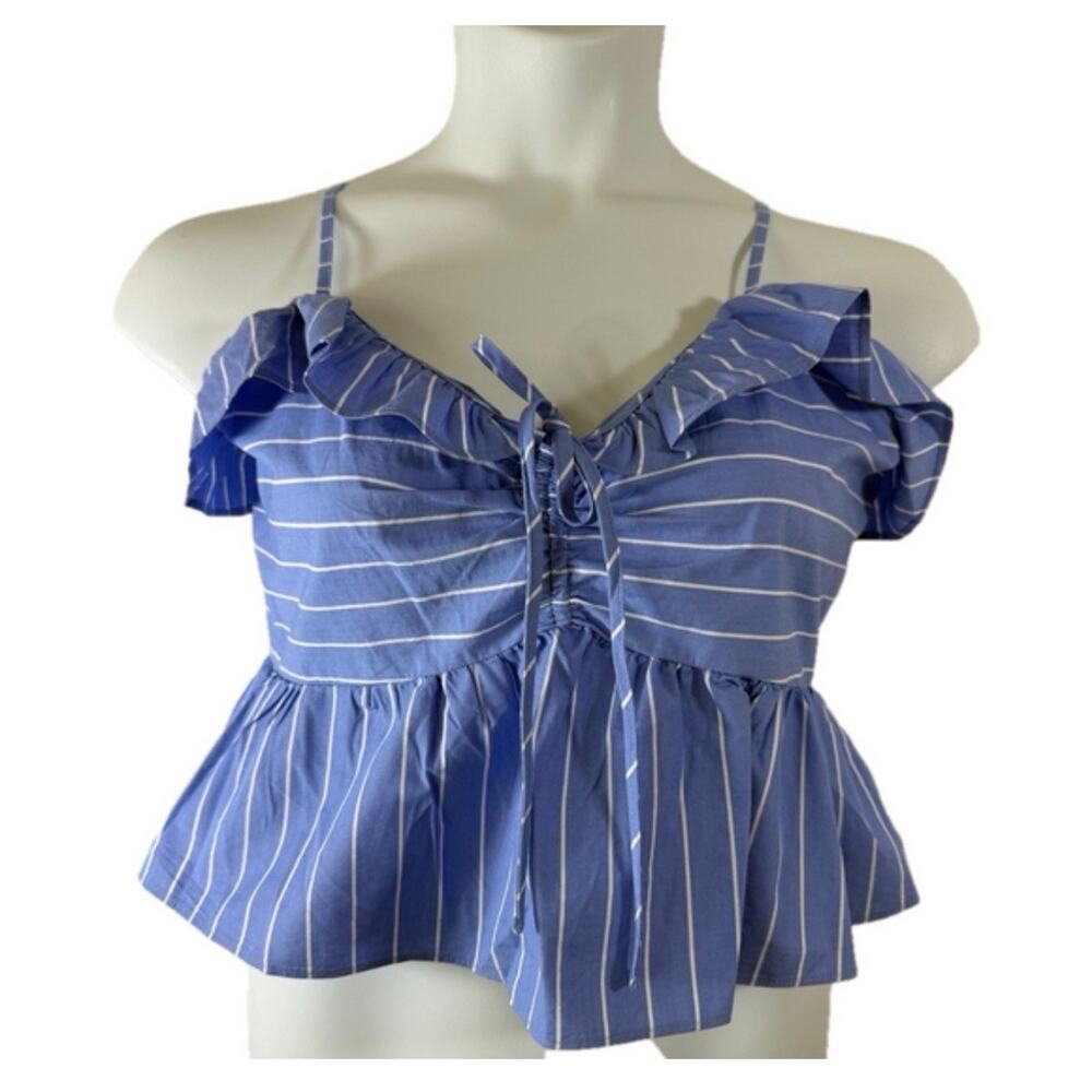 Express Halter Peplum Women’s M Crop Blouse Blue & White Cottage Core Nautical